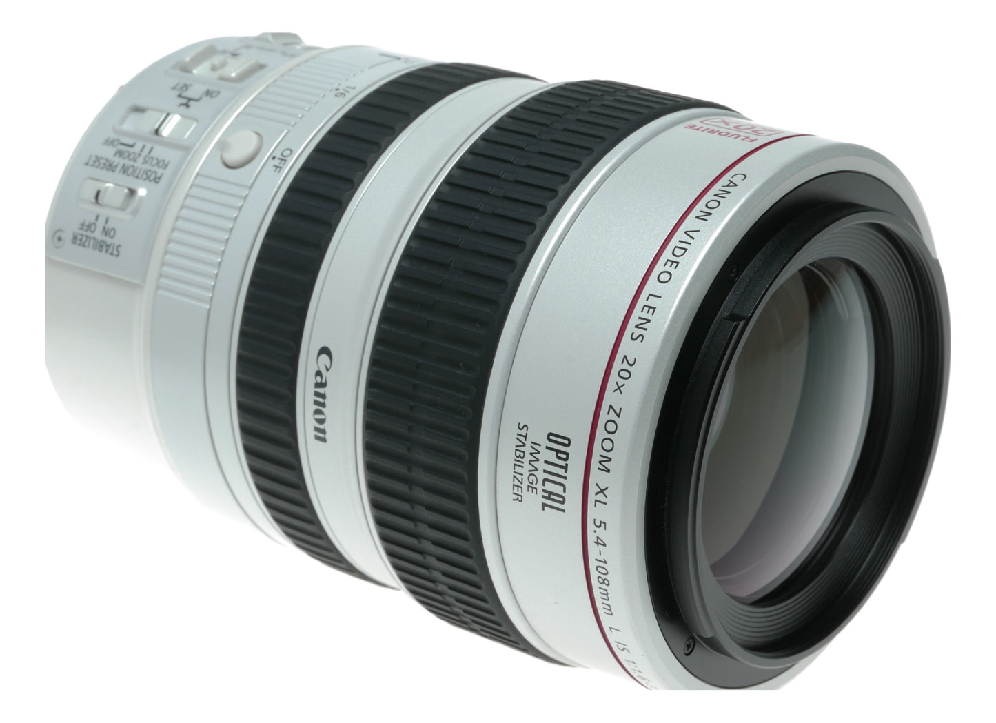 Canon XL 20x Optical Zoom Video Lens with 5.4-108mm Focal Length, f/1.6-3.5, Image Stabilizer, Fluorite Element, 72mm Filter Thread