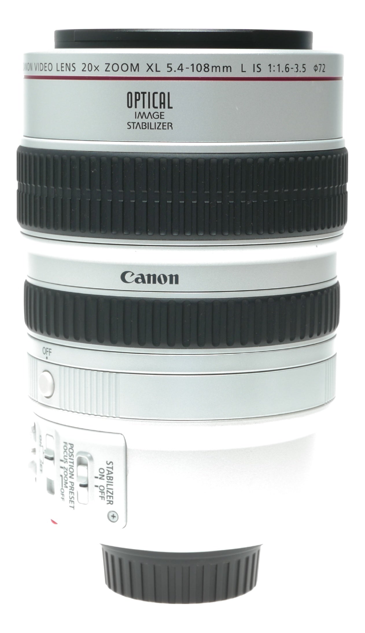 Canon XL 20x Optical Zoom Video Lens with 5.4-108mm Focal Length, f/1.6-3.5, Image Stabilizer, Fluorite Element, 72mm Filter Thread - View 8