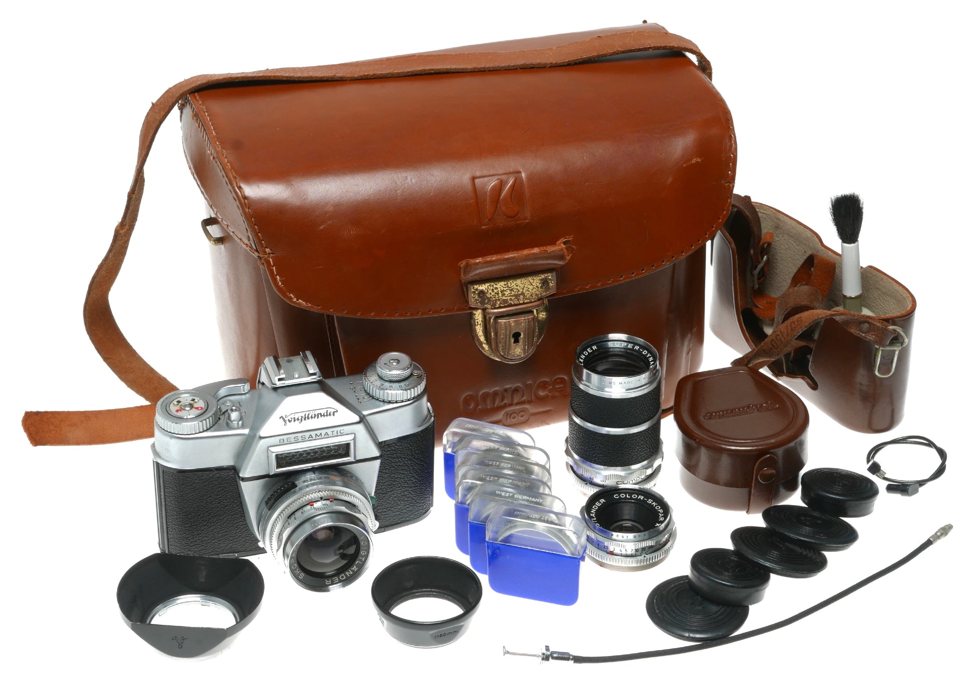 Voigtländer Bessamatic Vintage Film Camera with Skoparex 35mm f/3.4 and 50mm f/2.8 Lenses, Made in West Germany