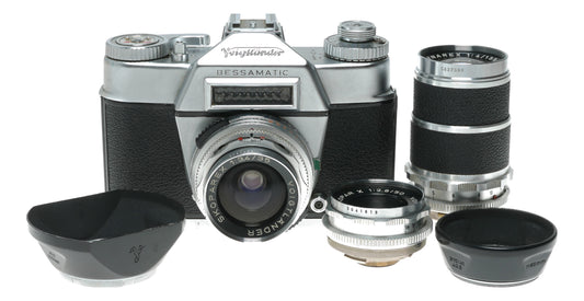 Voigtländer Bessamatic Vintage Film Camera with Skoparex 35mm f/3.4 and 50mm f/2.8 Lenses, Made in West Germany - View 2