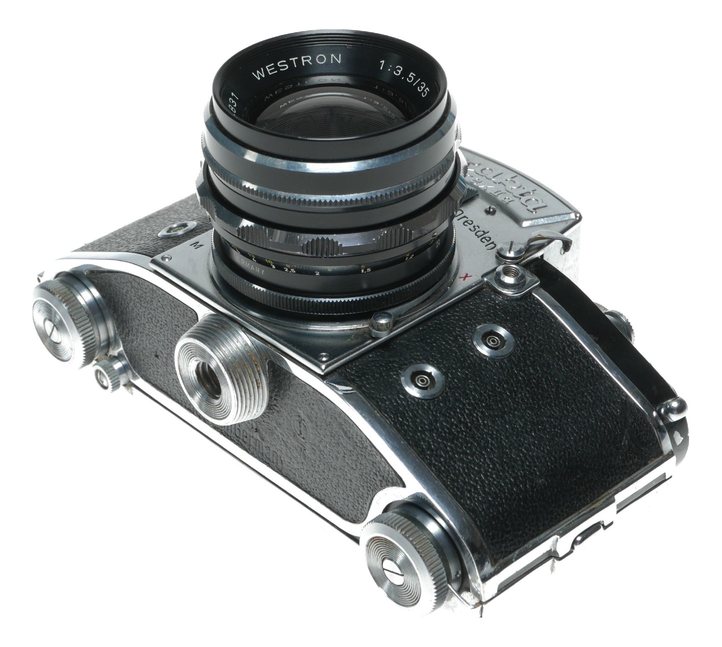 Exakta Varex IIa Vintage SLR Camera with Isco-Gottingen Westron 35mm f/3.5 Lens - View 11