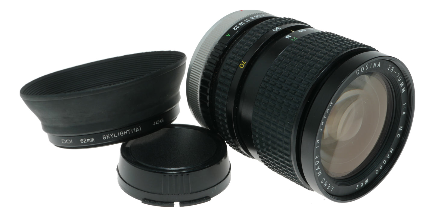 Cosina 28-70mm f/4 MC Macro Lens, Made in Japan, Ø62mm Filter Thread
