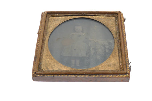 19th century ambrotype tintype gold leather frame British colonial