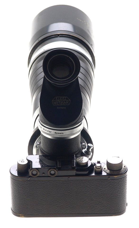 LEICA II BLACK PAINT RARE CAMERA LENS 5/400mm TELYT f=40 cm 1:5 REMOVABLE HOOD