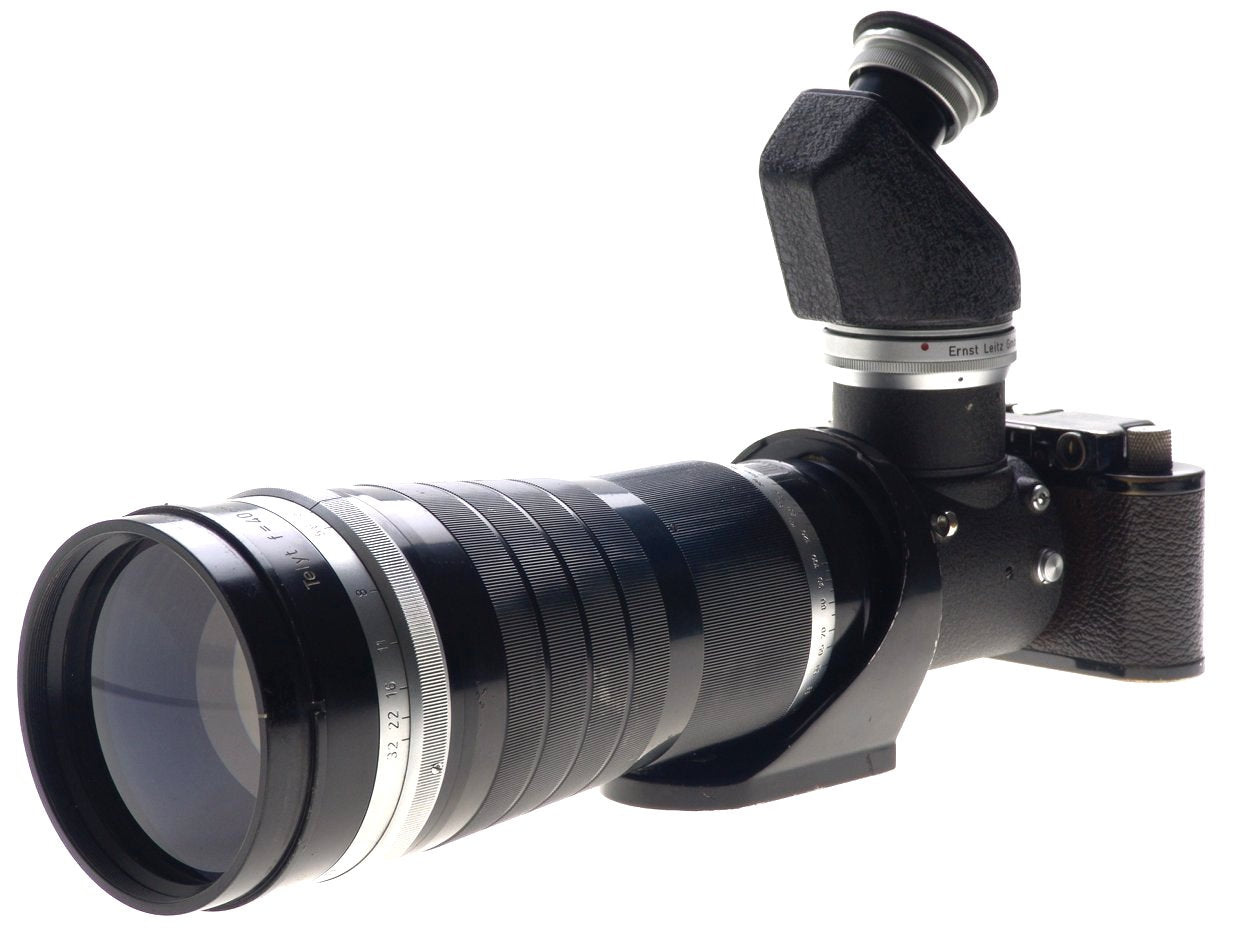 LEICA II BLACK PAINT RARE CAMERA LENS 5/400mm TELYT f=40 cm 1:5 REMOVABLE HOOD