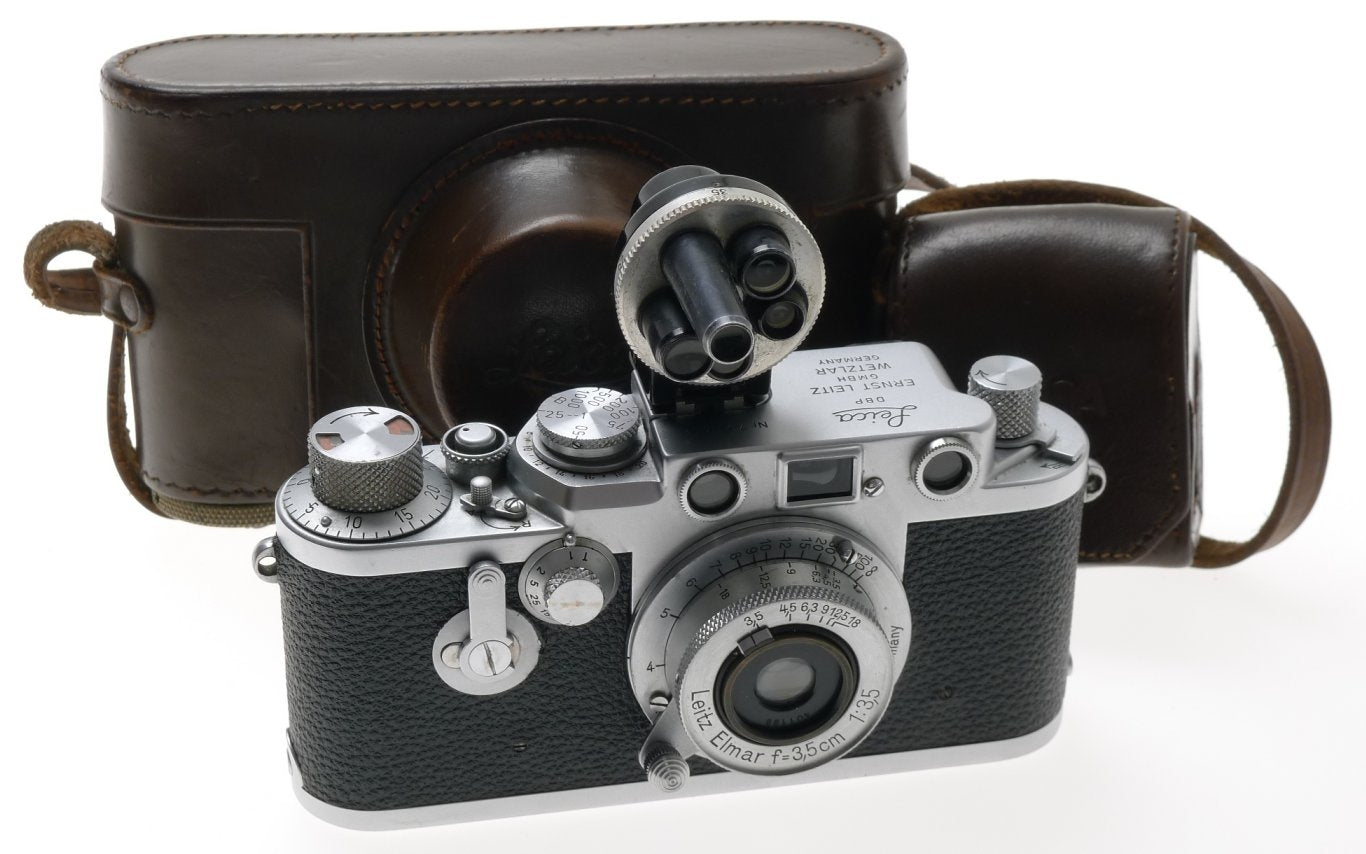 LEICA RED DIAL IIIf 35mm FILM CAMERA 3F LEITZ ELMAR 1:3.5/3.5cm M39 CASE FINDER