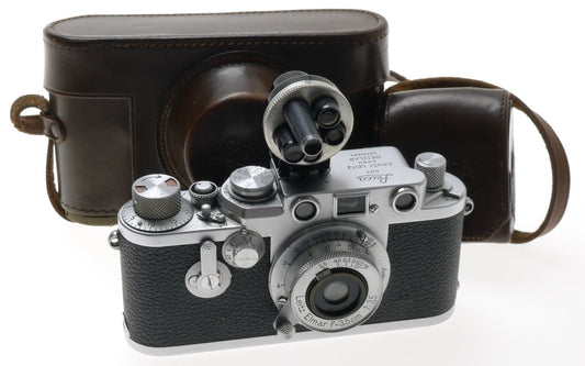 LEICA RED DIAL IIIf 35mm FILM CAMERA 3F LEITZ ELMAR 1:3.5/3.5cm M39 CASE FINDER