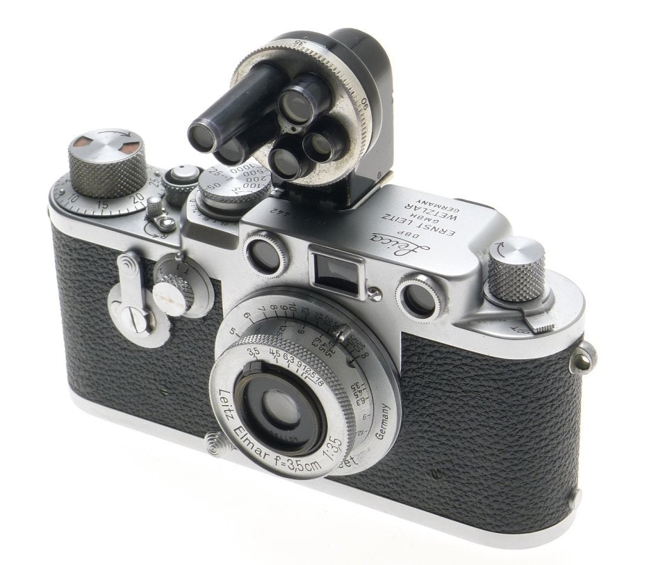LEICA RED DIAL IIIf 35mm FILM CAMERA 3F LEITZ ELMAR 1:3.5/3.5cm M39 CASE FINDER