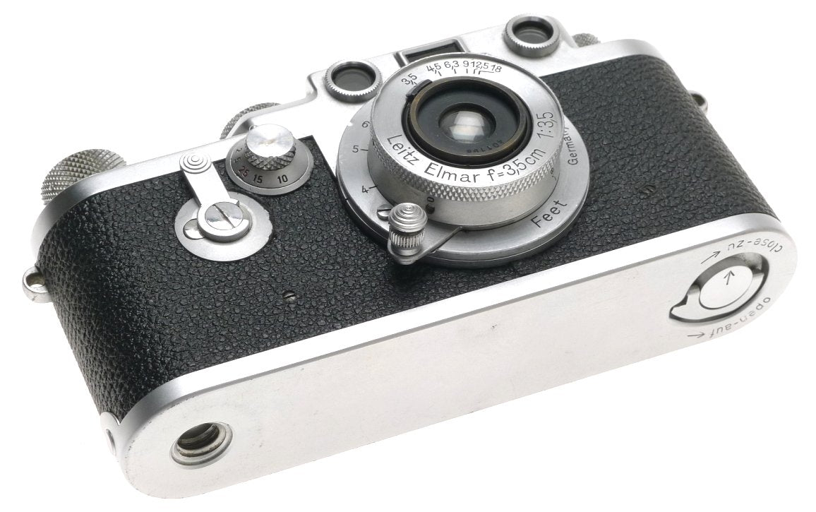 LEICA RED DIAL IIIf 35mm FILM CAMERA 3F LEITZ ELMAR 1:3.5/3.5cm M39 CASE FINDER