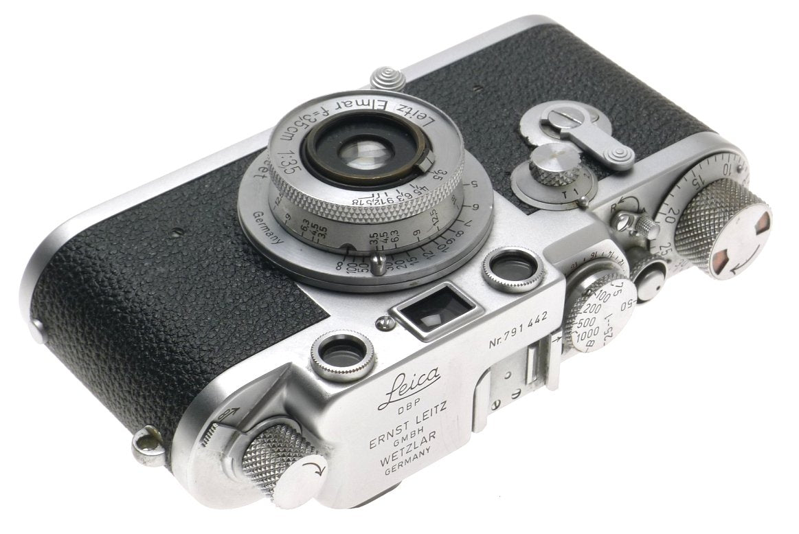 LEICA RED DIAL IIIf 35mm FILM CAMERA 3F LEITZ ELMAR 1:3.5/3.5cm M39 CASE FINDER