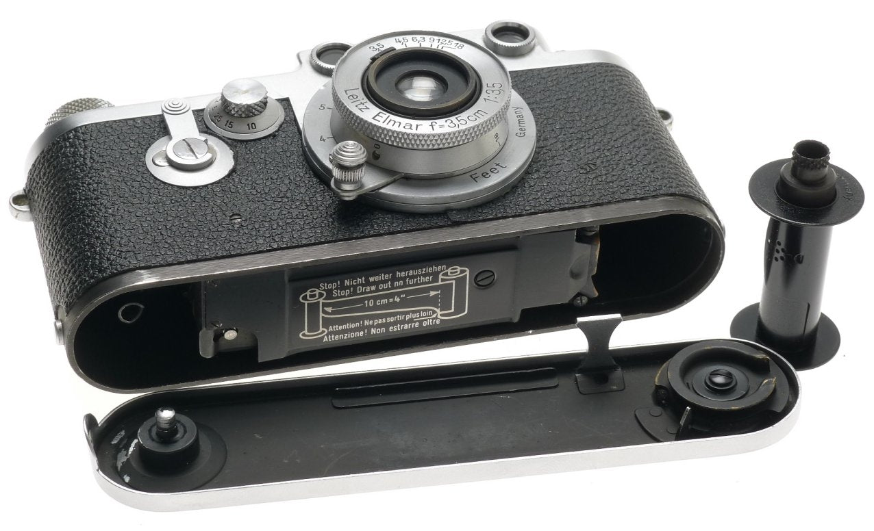 LEICA RED DIAL IIIf 35mm FILM CAMERA 3F LEITZ ELMAR 1:3.5/3.5cm M39 CASE FINDER