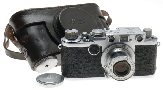 LEICA IIF 35mm FILM M39 MOUNT CAMERA RED DIAL ELMAR 1:3.5/5cm CLEAN 3.5/50 LENS