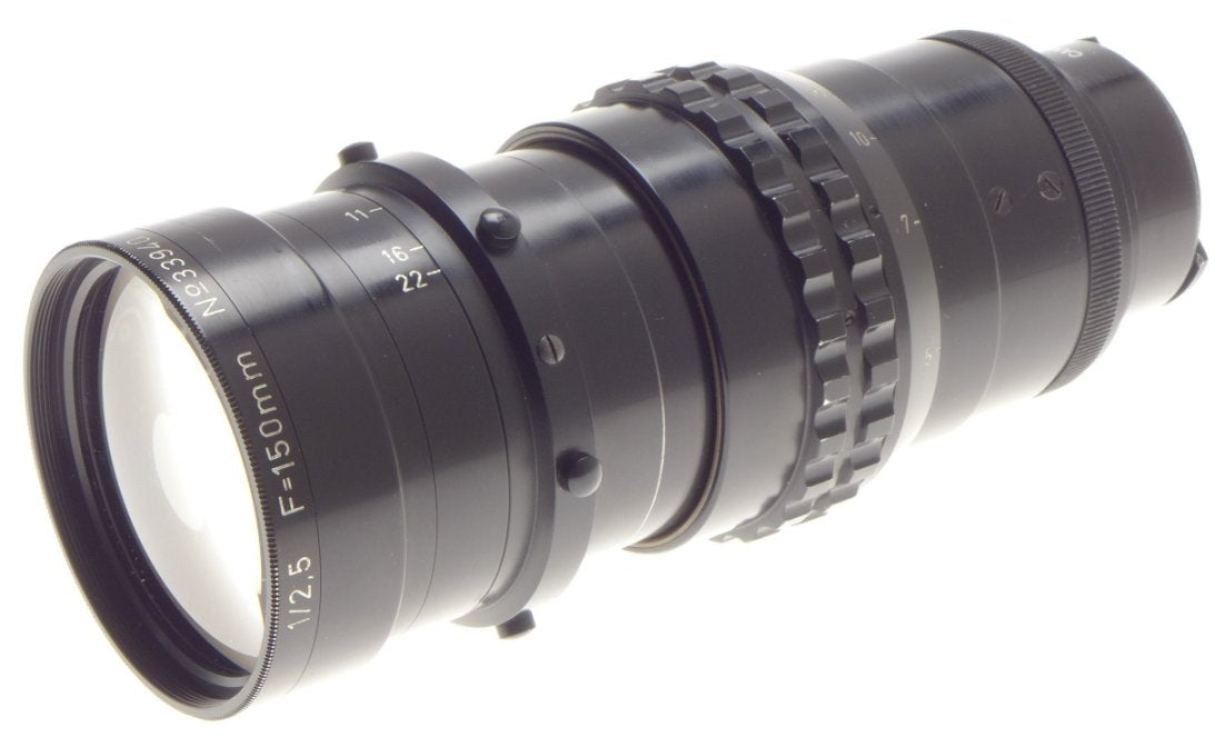 Kinoptik 1:2.5 f=150mm Apochromat tele camera lens 2.5/150mm Cameflex hood CLA'd
