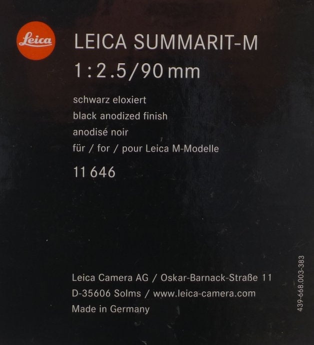 LEICA 1:2.5/90mm SUMMARIT-M CAMERA LENS M9 M3 BLACK 6 bit MONOCHROME GUARANTEE