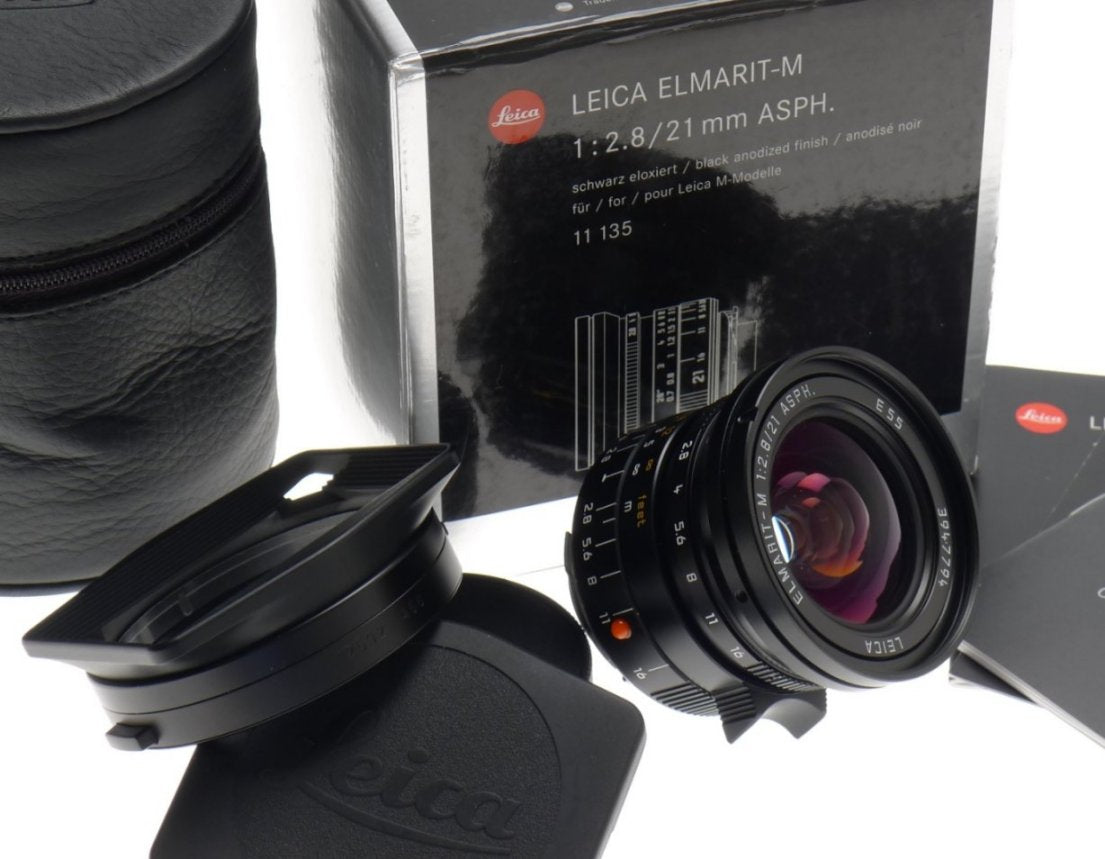 NEW LEICA ELMARIT-M 2.8/21mm ASPH. LENS 11135 WIDE ANGLE 6-Bit BOX CAP HOOD f=21