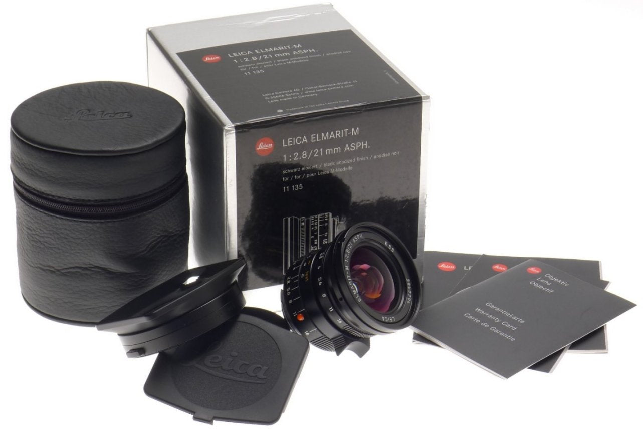 NEW LEICA ELMARIT-M 2.8/21mm ASPH. LENS 11135 WIDE ANGLE 6-Bit BOX CAP HOOD f=21