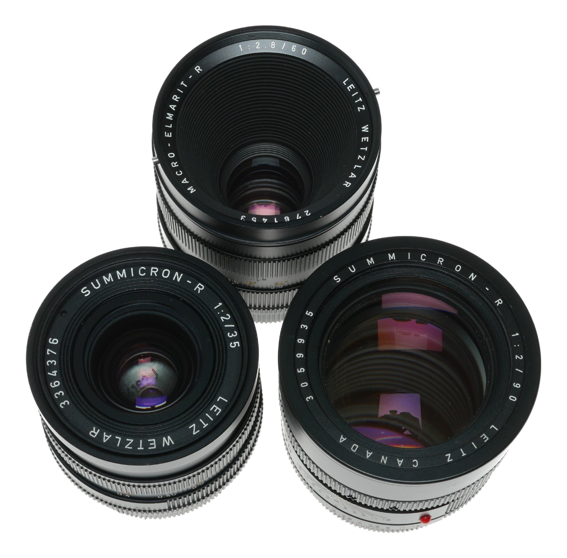 Leica R6.2 SLR 35, 90 and 60mm Macro-Elmarit-R film camera set