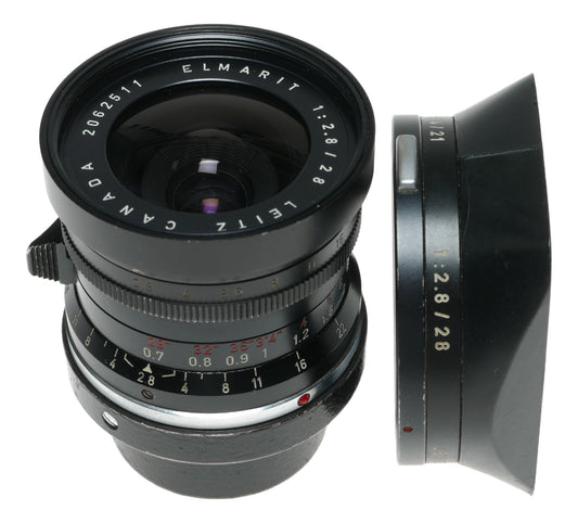 Leica Elmarit 1:2.8/28 mm vintage lens Canada hood infinity tab 9 elements