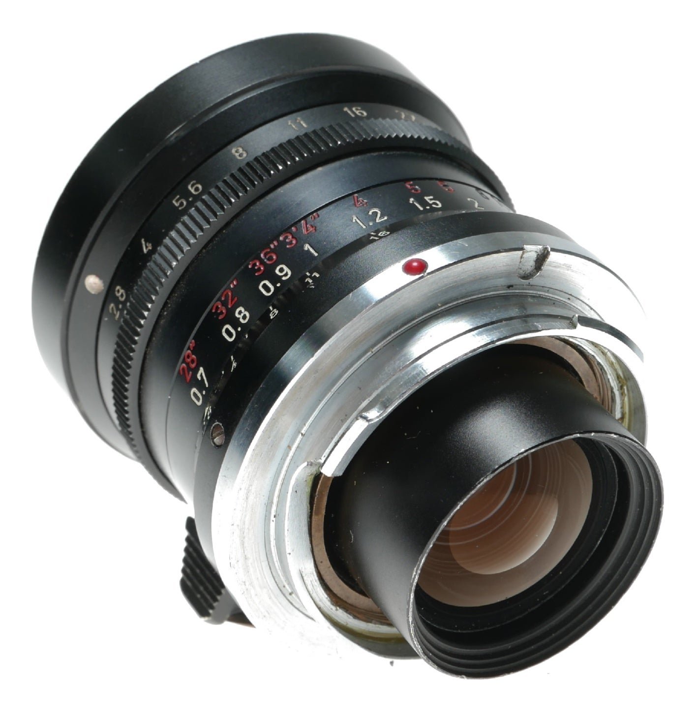 Leica Elmarit 1:2.8/28 mm vintage lens Canada hood infinity tab 9 elements