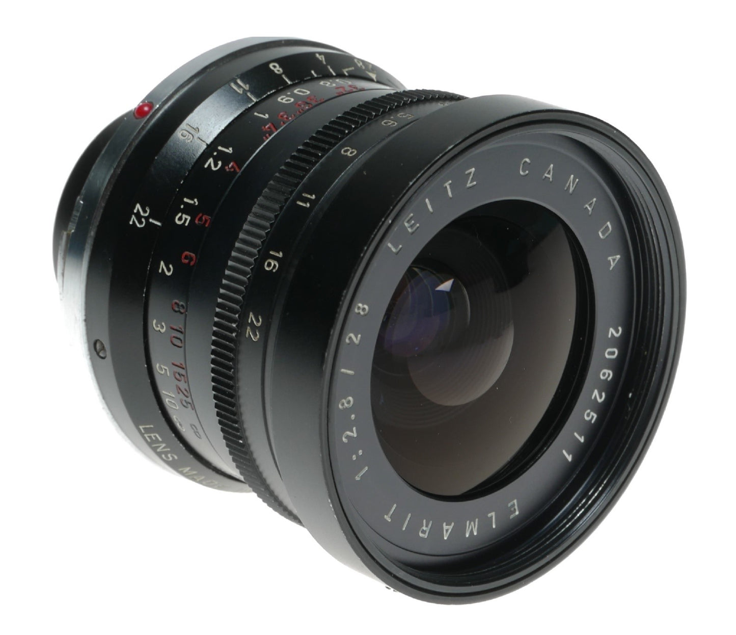 Leica Elmarit 1:2.8/28 mm vintage lens Canada hood infinity tab 9 elements