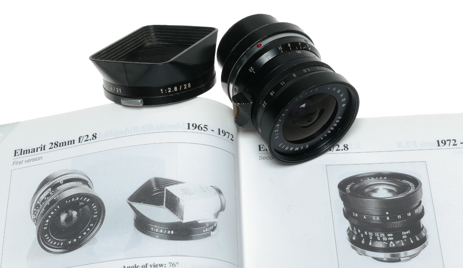Leica Elmarit 1:2.8/28 mm vintage lens Canada hood infinity tab 9 elements