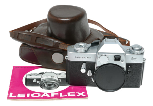 1st Version Leicaflex SLR chrome camera body kit with a box case manual