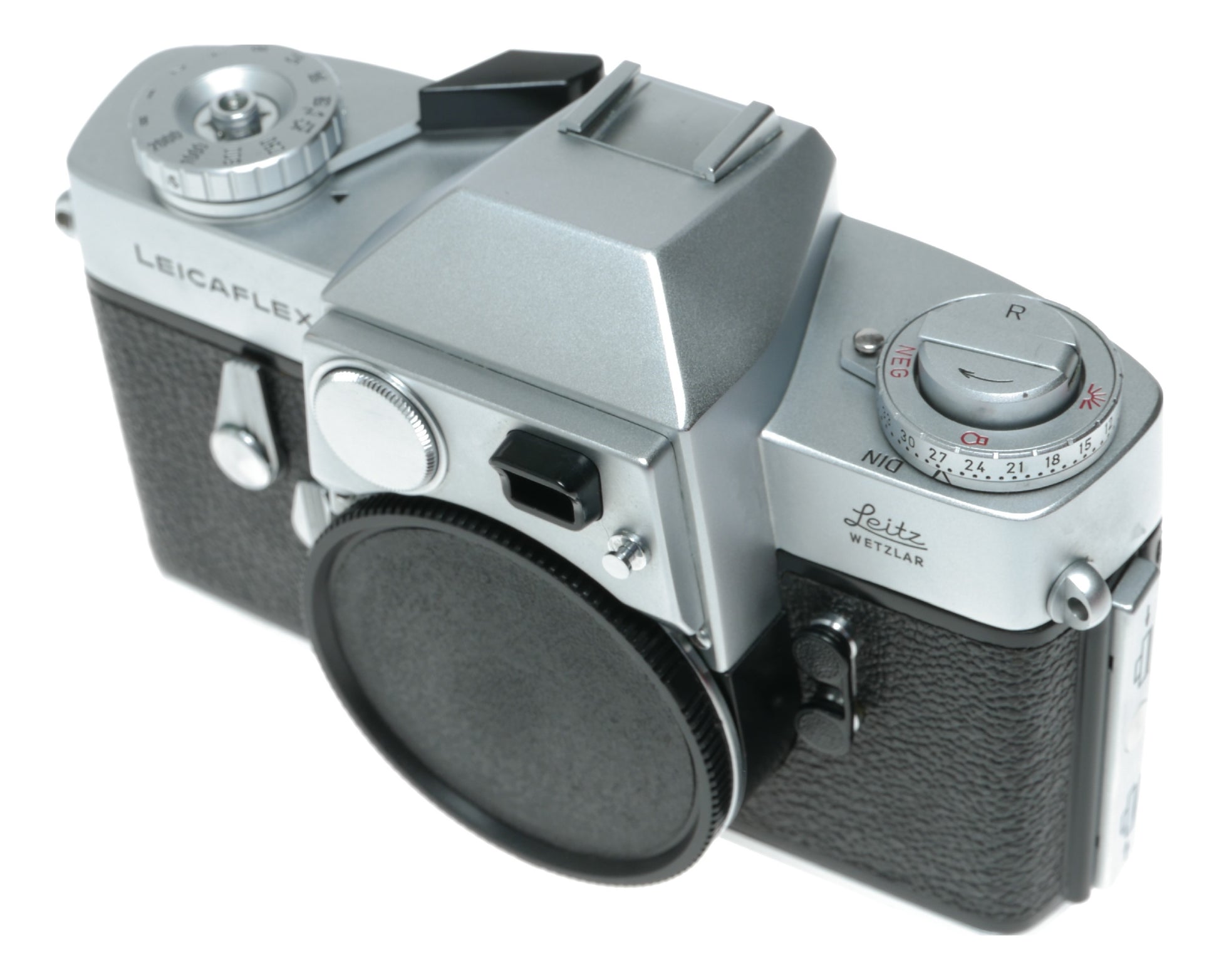 1st Version Leicaflex SLR chrome camera body kit with a box case manual