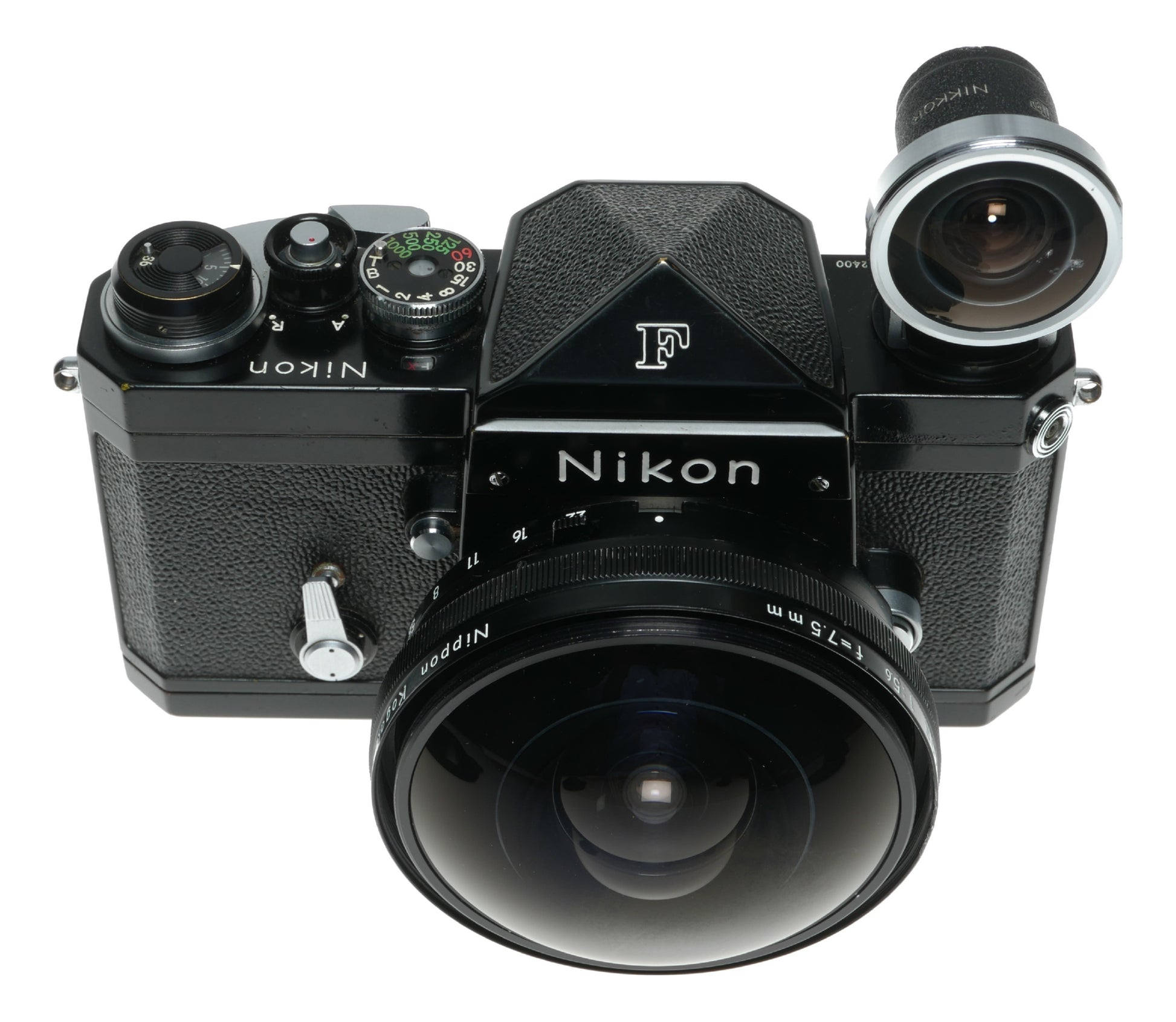 Nikon F black paint rare Fish-Eye Nikkor 5.6/7.5mm ultra wide SLR camera