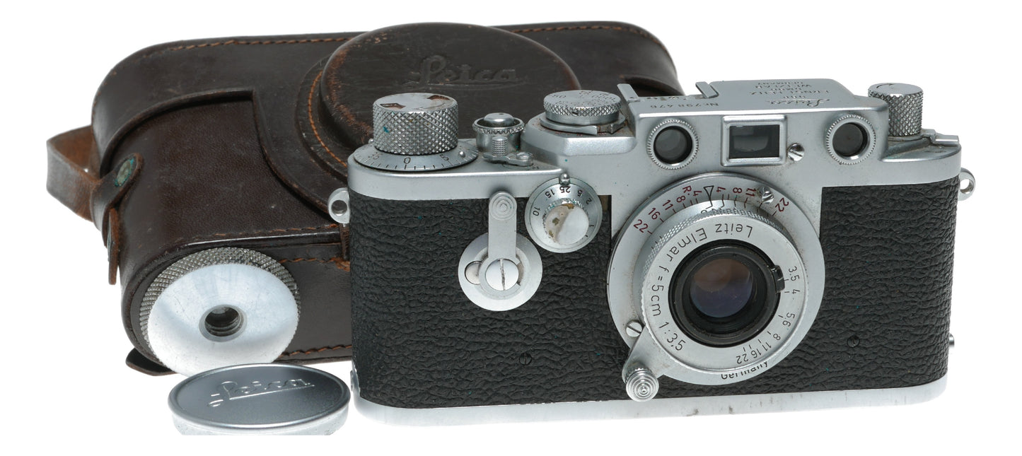 Leica IIIf self timer rangefinder Leitz Elmar 3.5/50 red scale lens