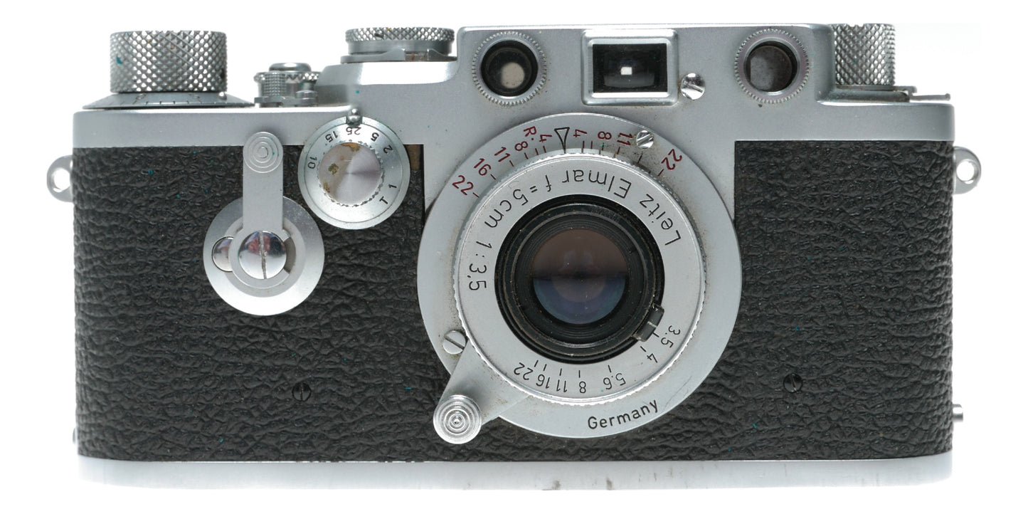 Leica IIIf self timer rangefinder Leitz Elmar 3.5/50 red scale lens