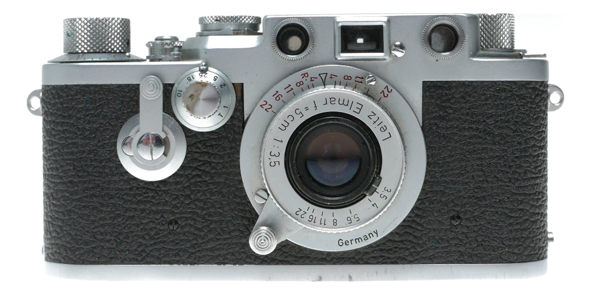 Leica IIIf self timer rangefinder Leitz Elmar 3.5/50 red scale lens
