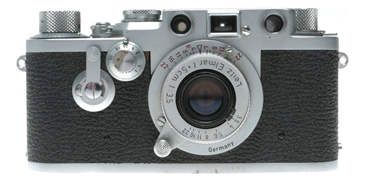 Leica IIIf self timer rangefinder Leitz Elmar 3.5/50 red scale lens