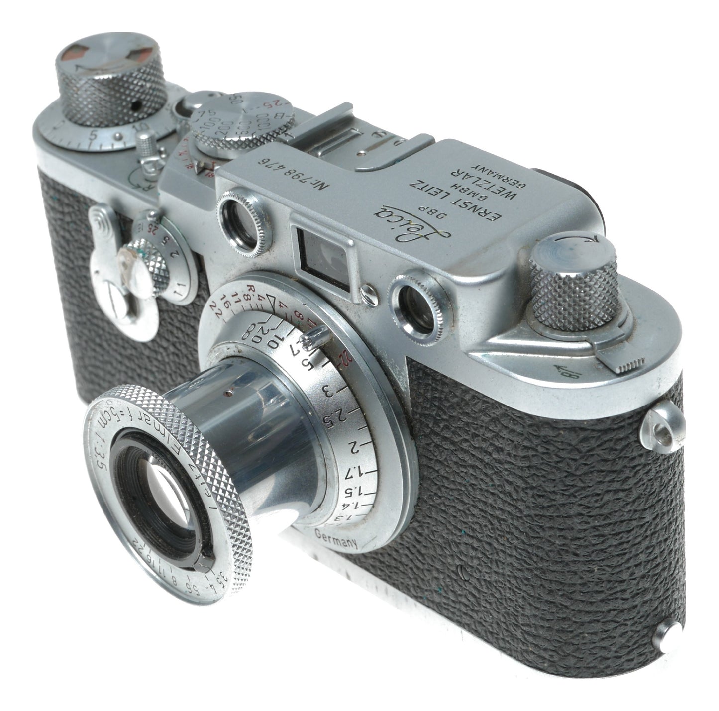 Leica IIIf self timer rangefinder Leitz Elmar 3.5/50 red scale lens