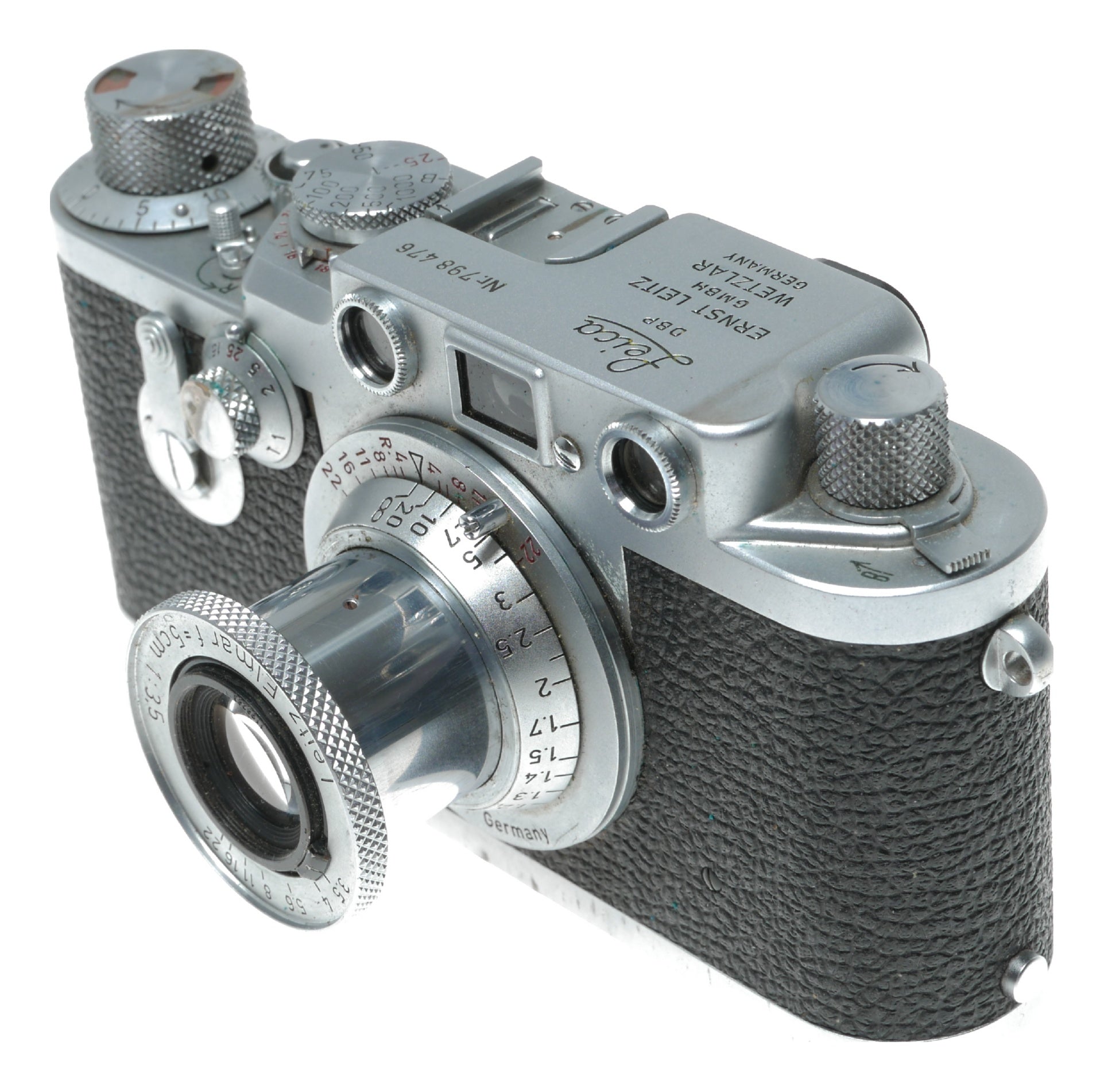 Leica IIIf self timer rangefinder Leitz Elmar 3.5/50 red scale lens