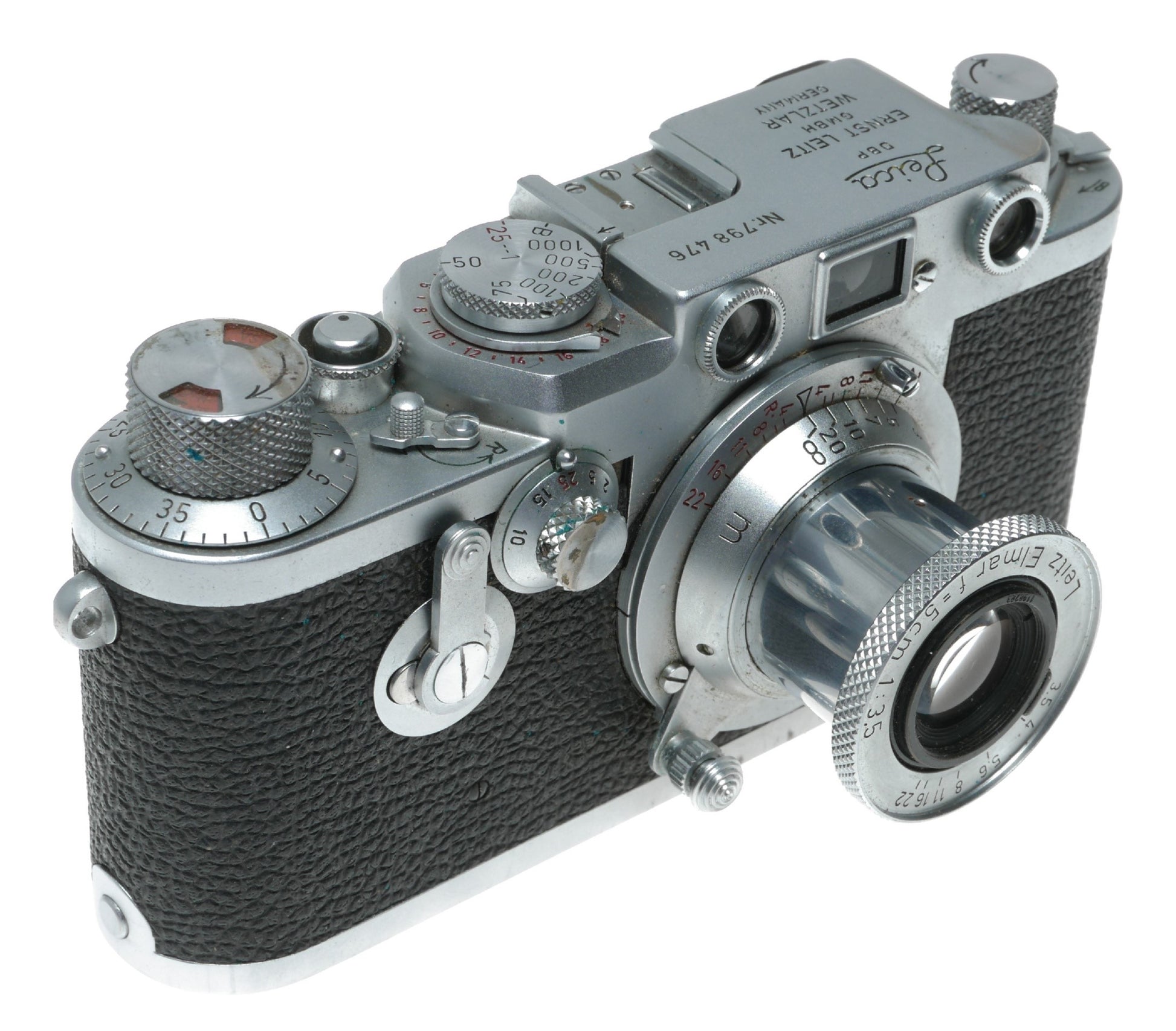 Leica IIIf self timer rangefinder Leitz Elmar 3.5/50 red scale lens