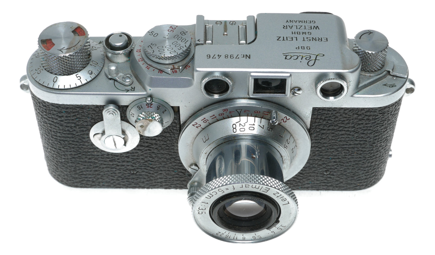 Leica IIIf self timer rangefinder Leitz Elmar 3.5/50 red scale lens