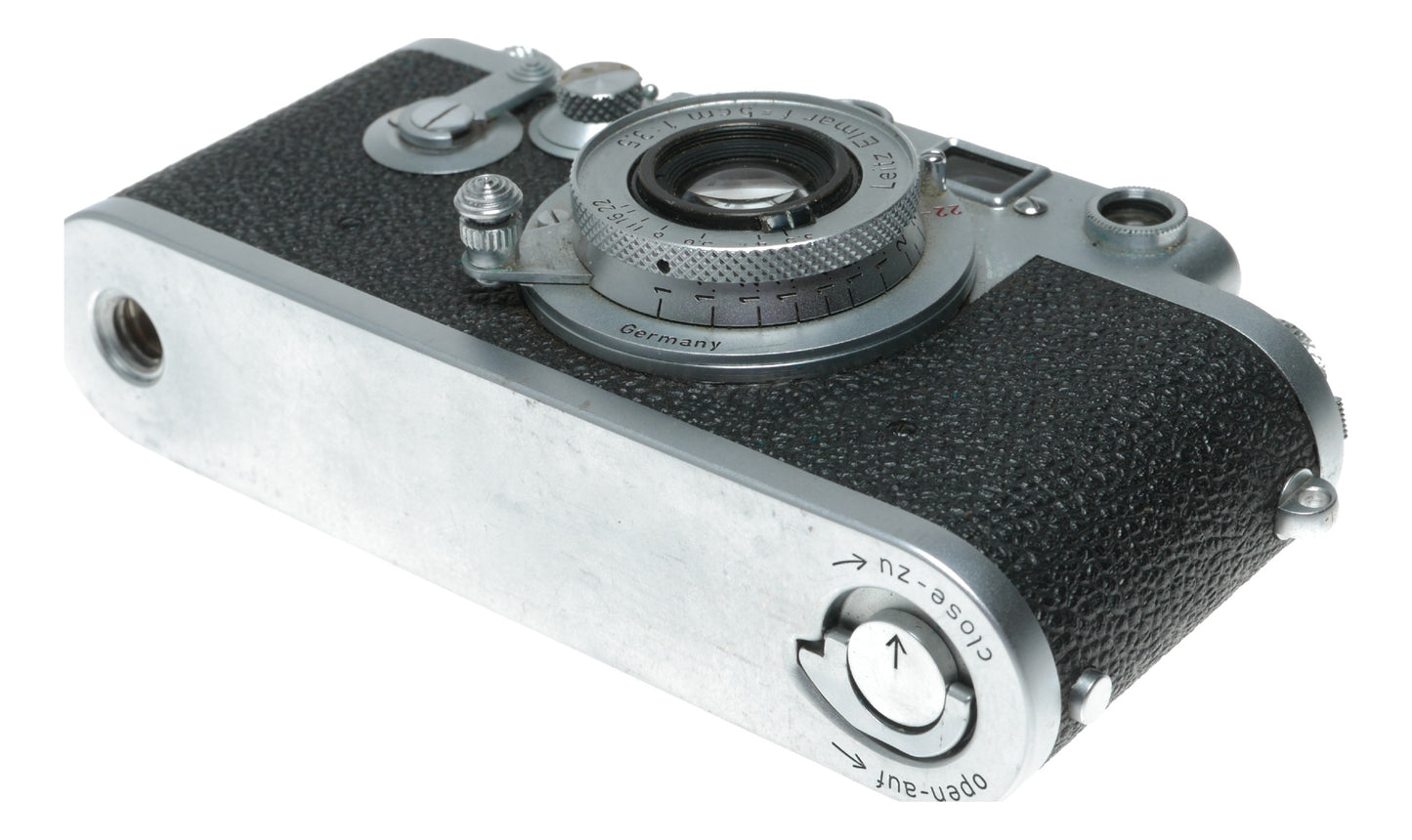 Leica IIIf self timer rangefinder Leitz Elmar 3.5/50 red scale lens
