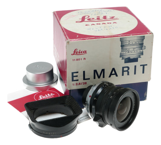 Leitz Elmarit 1:2.8/28 mm Leitz lens Germany hood infinity tab 9 elements Box