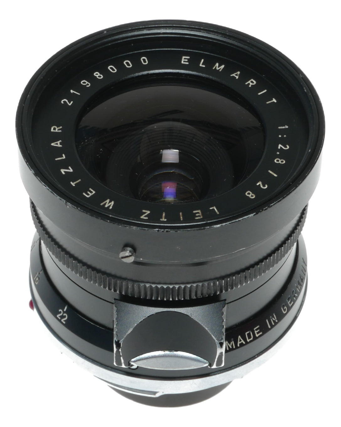 Leitz Elmarit 1:2.8/28 mm Leitz lens Germany hood infinity tab 9 elements Box