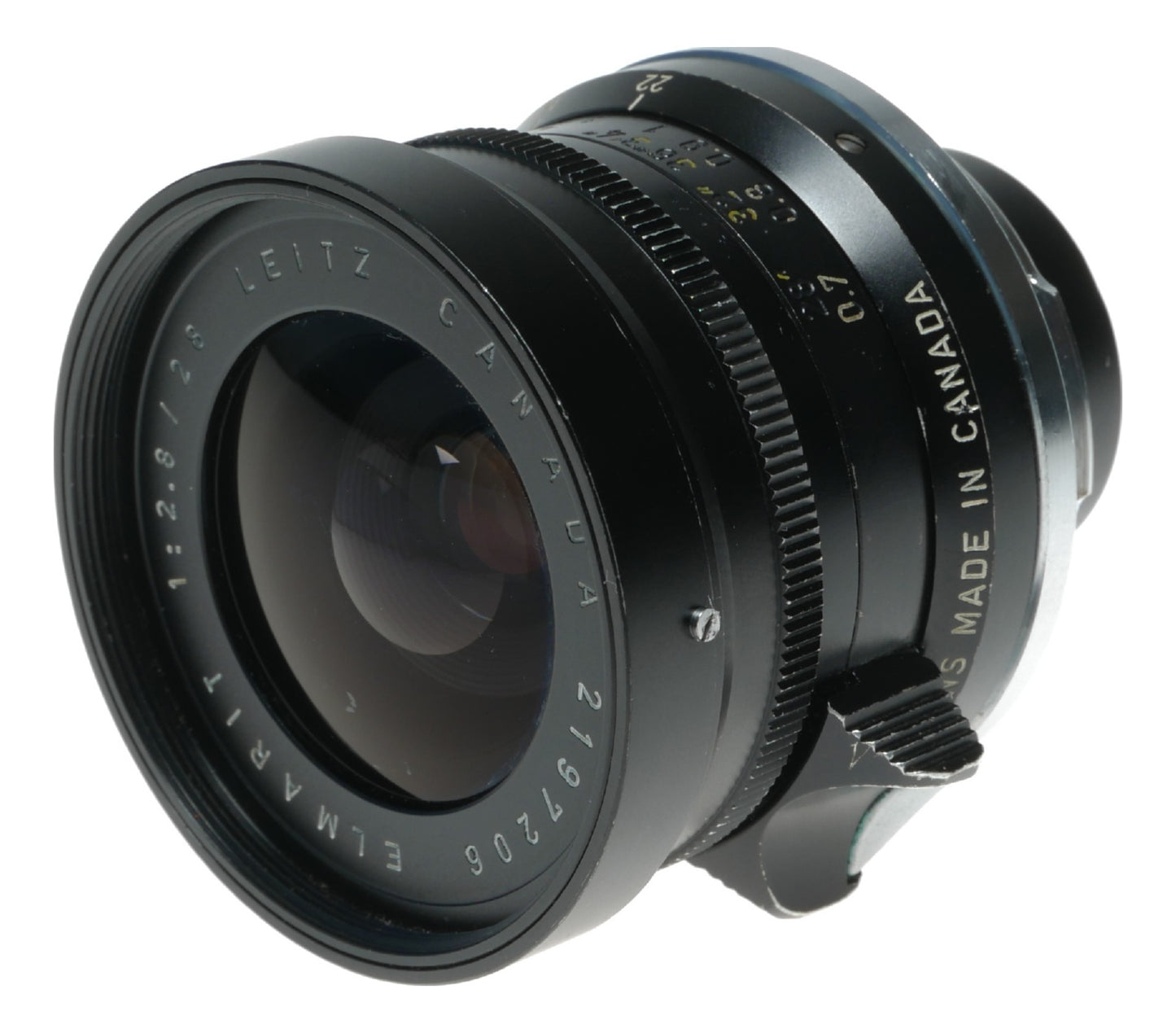 Leitz Canada Elmarit 1:2.8/28 mm lens hood infinity tab 9 elements classic
