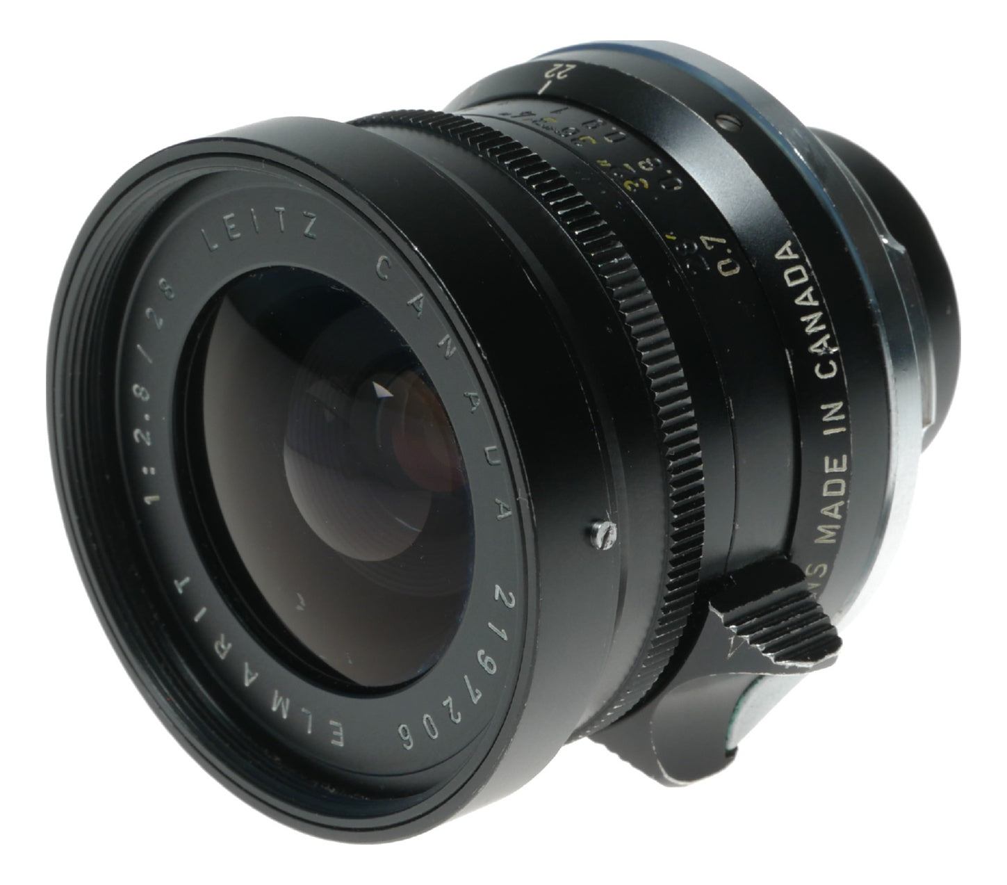 Leitz Canada Elmarit 1:2.8/28 mm lens hood infinity tab 9 elements classic