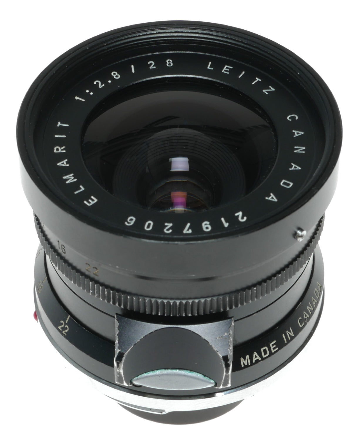 Leitz Canada Elmarit 1:2.8/28 mm lens hood infinity tab 9 elements classic