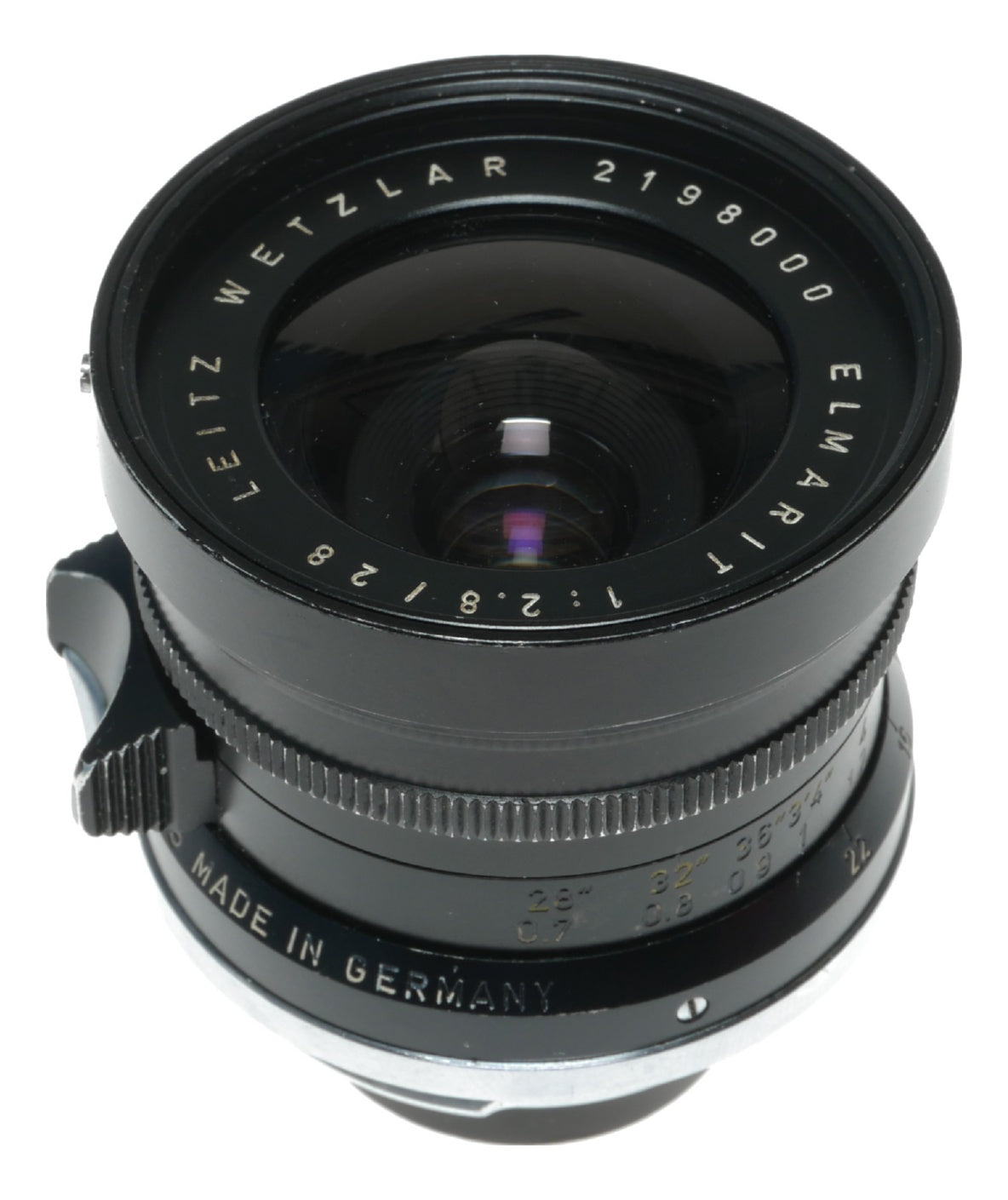 Leitz Elmarit 1:2.8/28 mm Leitz lens Germany hood infinity tab 9 elements Box