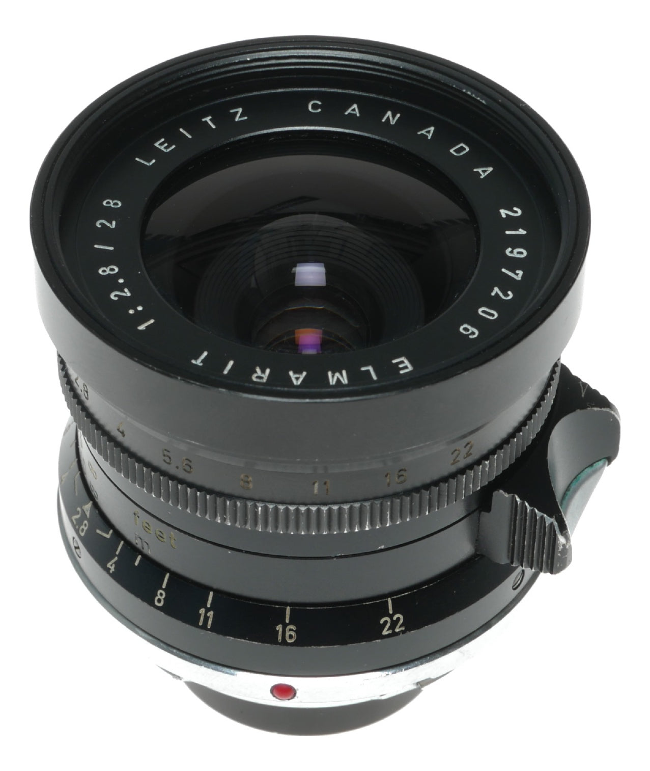 Leitz Canada Elmarit 1:2.8/28 mm lens hood infinity tab 9 elements classic