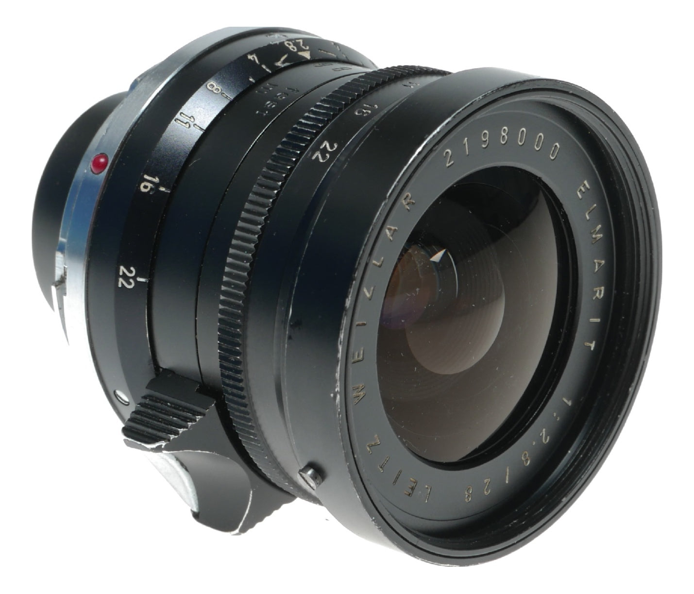 Leitz Elmarit 1:2.8/28 mm Leitz lens Germany hood infinity tab 9 elements Box