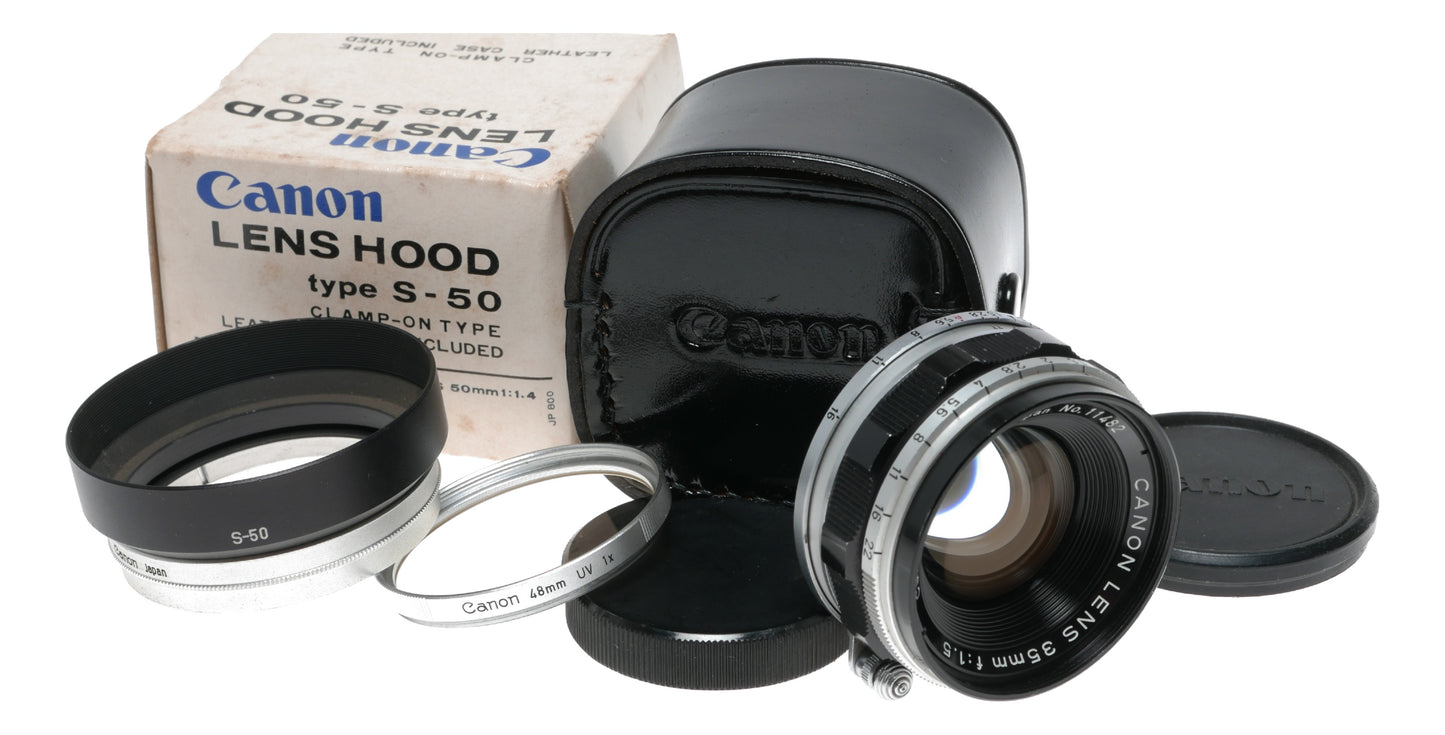 Canon Lens LTM 35mm 1:1.5 fast wide vintage M39 Leica screw mount 1.5/35