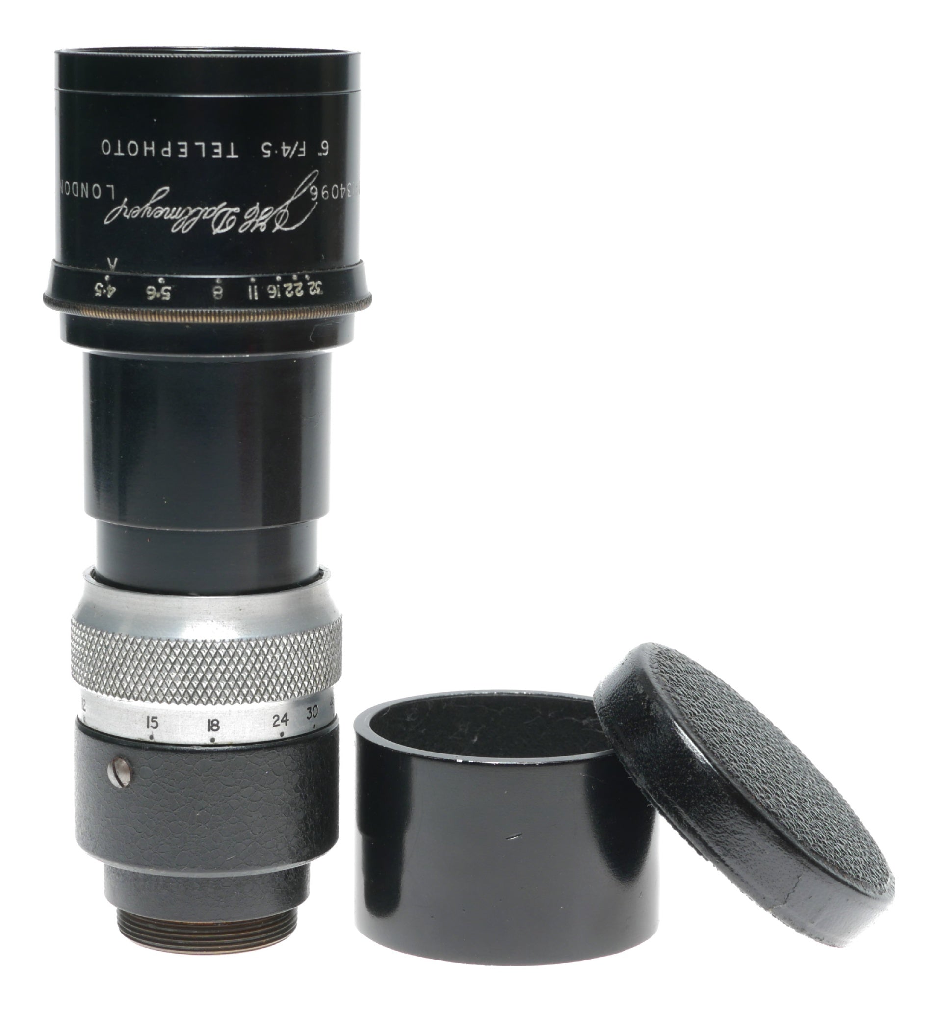 Dallmeyer 6 inch f4.5 Telephoto C mount 1 inch vintage lens case hood