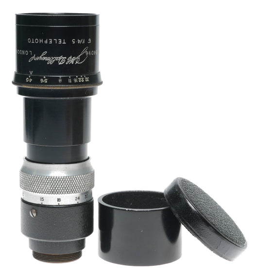 Dallmeyer 6 inch f4.5 Telephoto C mount 1 inch vintage lens case hood