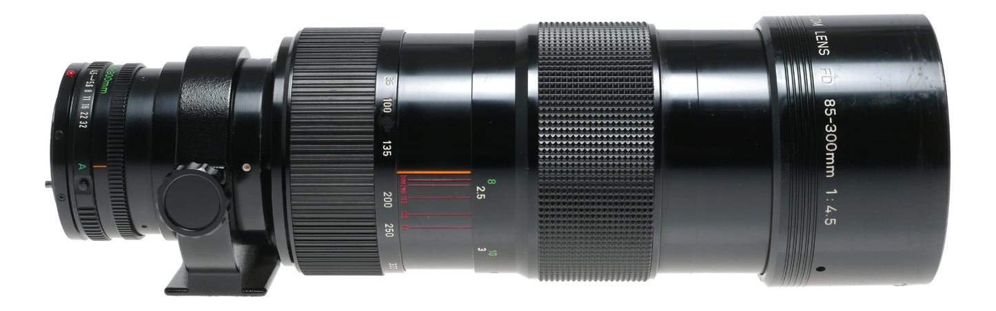 Canon FD 85-300/4.5 Zoom lens fits SLR 35mm film camera set box hood caps