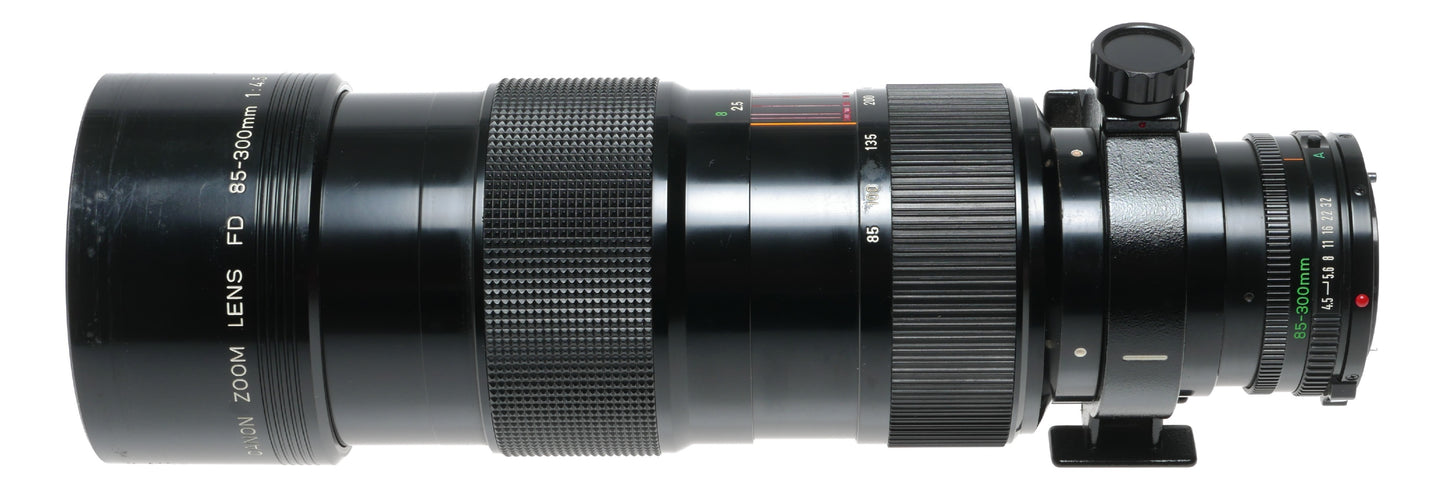Canon FD 85-300/4.5 Zoom lens fits SLR 35mm film camera set box hood caps